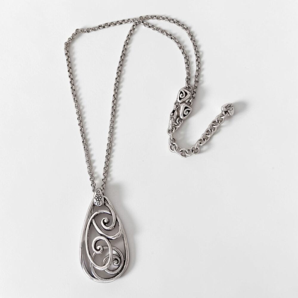 Brighton Rock And Scroll Retired Teardrop Pendant Necklace Silver Plated 16-18"